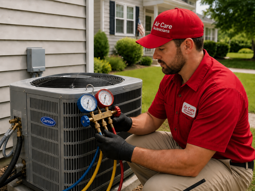 HVAC technician checking outdoor AC unit