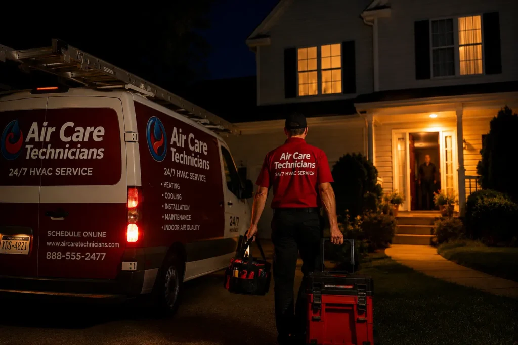 emergency AC repair Peekskill NY – Air Care Technicians technician arriving for 24/7 same-day service