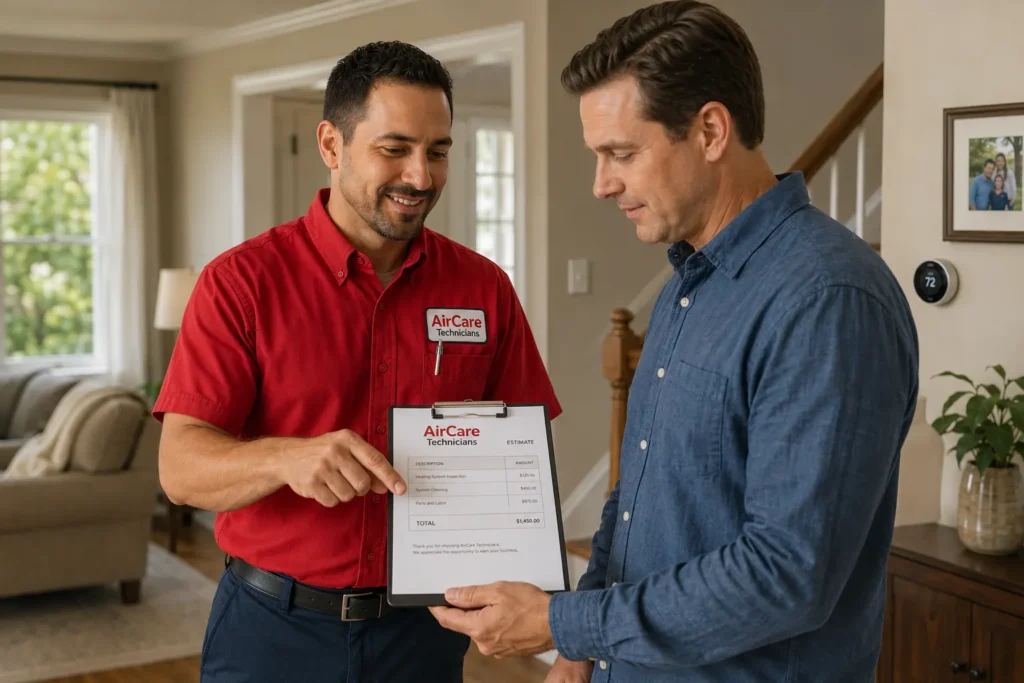 HVAC contractor Westchester County NY – technician providing written estimate to homeowner before starting work