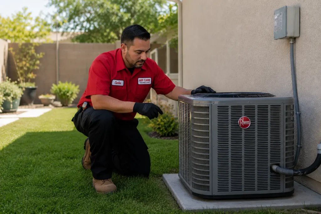 HVAC maintenance plans Westchester County NY – technician inspecting AC unit