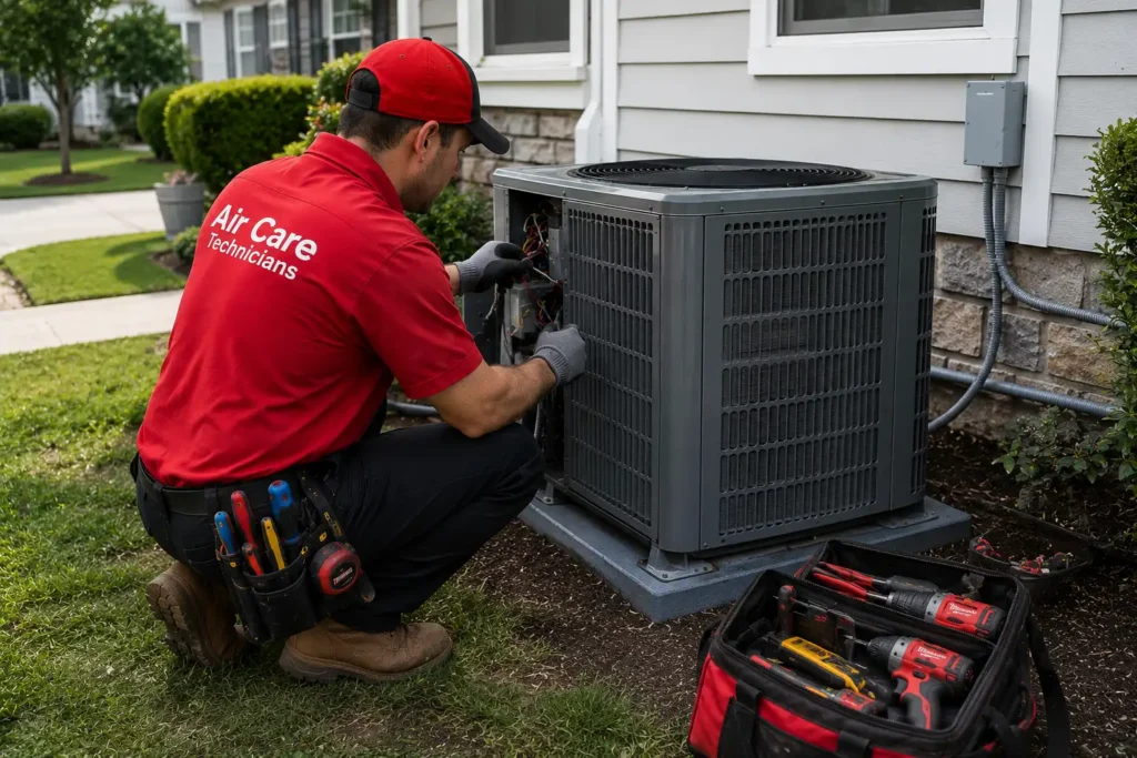 AC installation near me Westchester County NY technician installing new central air conditioning unit