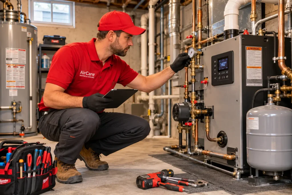 boiler repair near me Westchester County NY technician inspecting residential boiler system